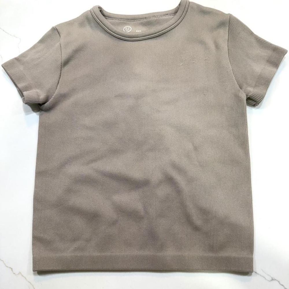 Gilly Hicks Ribbed Crewneck Short Sleeve Crop Top - Taupe